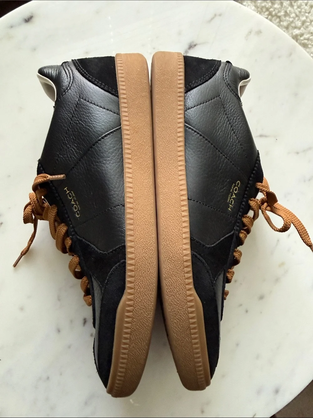 Coach Black Leather & Suede Women's Low-Top Sneakers with Gum Sole